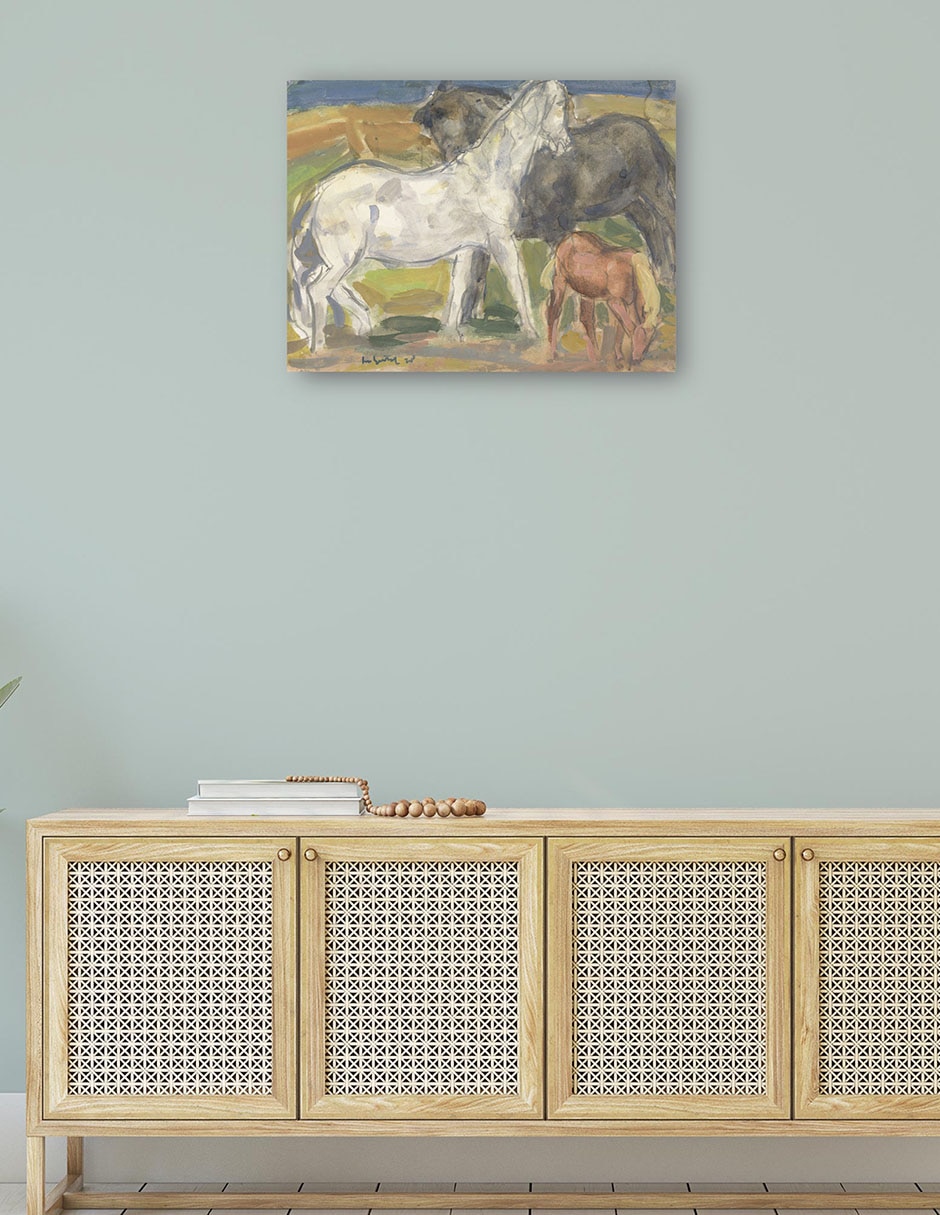 Cuadro decorativo Tres caballos en un paisaje (1918) técnica mixta Animales Domésticos 4