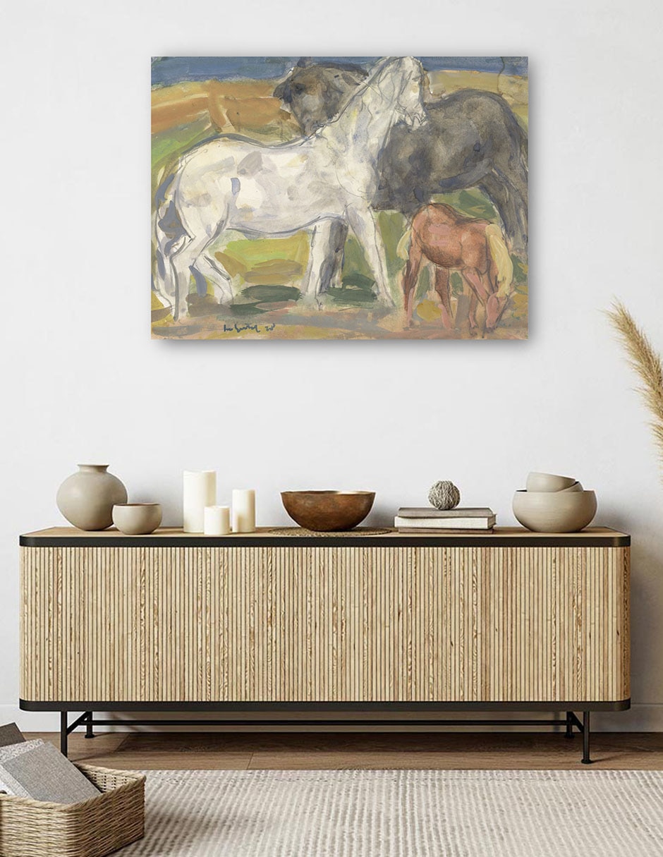 Cuadro decorativo Tres caballos en un paisaje (1918) técnica mixta Animales Domésticos 5