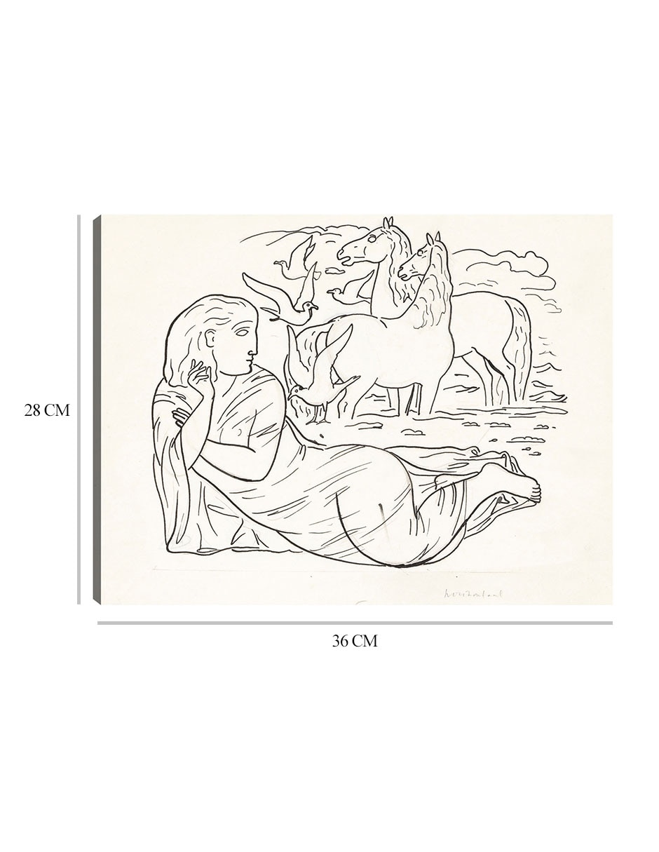 Cuadro decorativo Boceto de mujer tumbada en la playa con dos caballos y gaviotas (1891) técnica mixta Bocetos 2