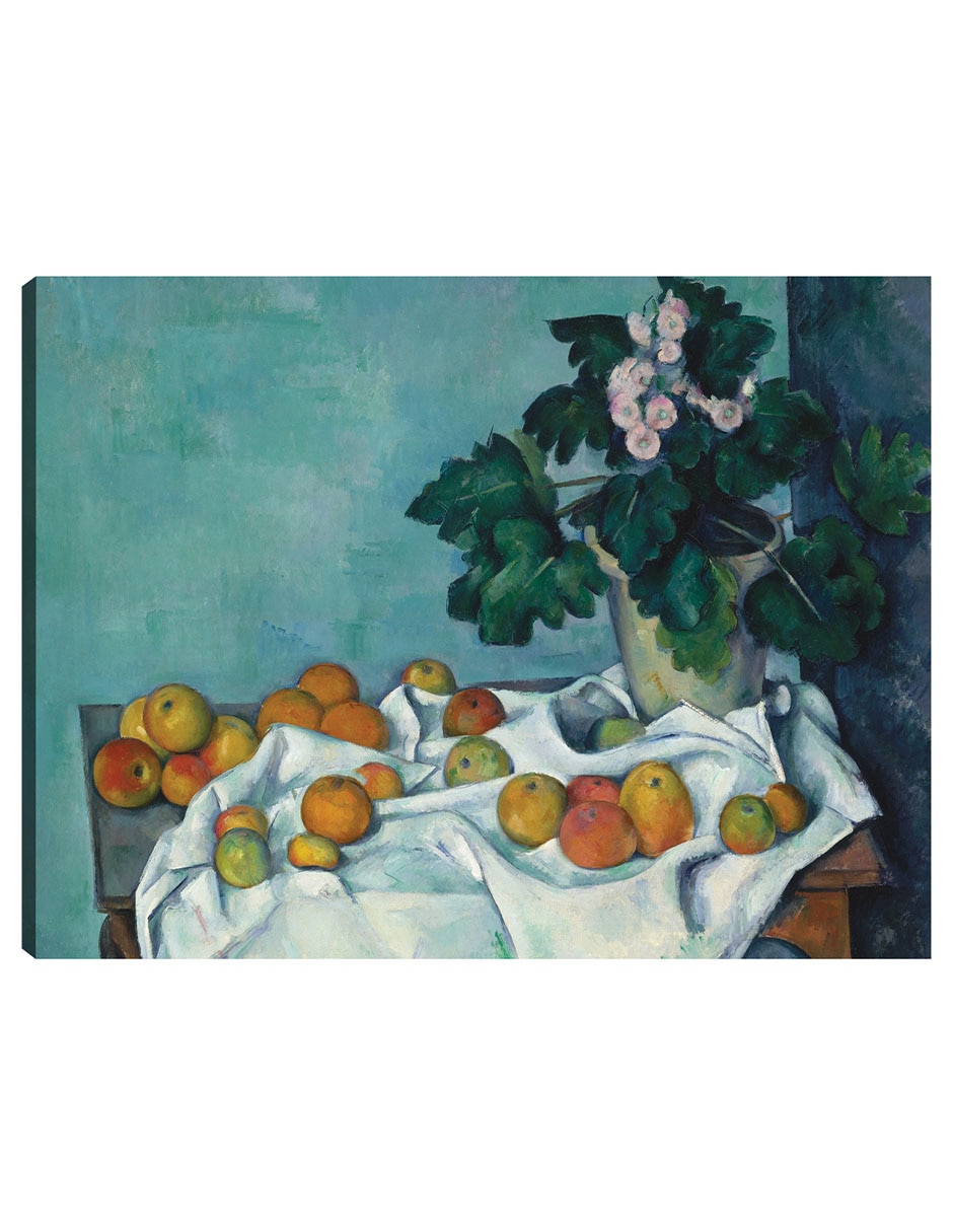 Cuadro decorativo Naturaleza muerta con manzanas y un tiesto de prímulas técnica mixta Cuadro decorativo Naturaleza muerta con manzanas y un tiesto de prímulas técnica mixta