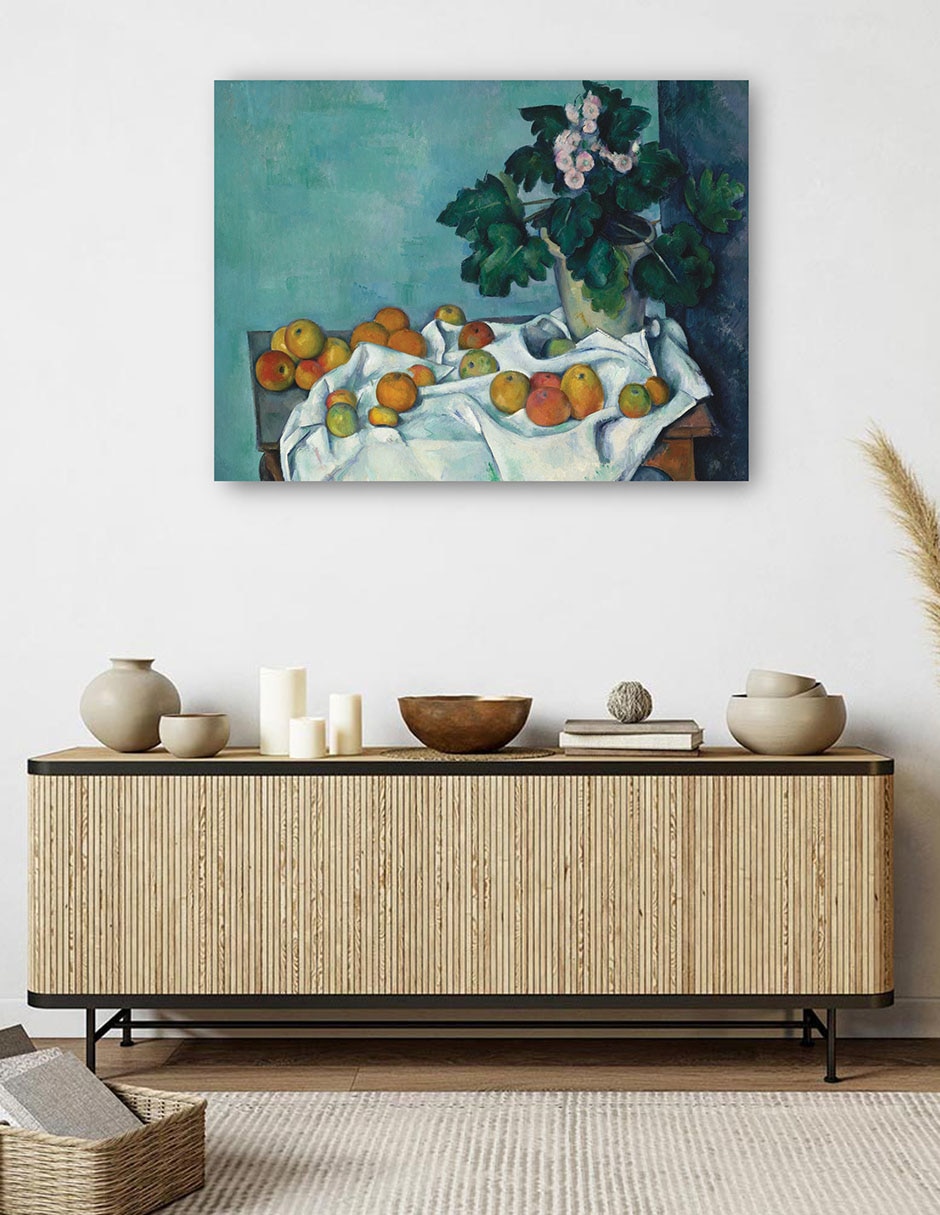 Cuadro decorativo Naturaleza muerta con manzanas y un tiesto de prímulas técnica mixta 5