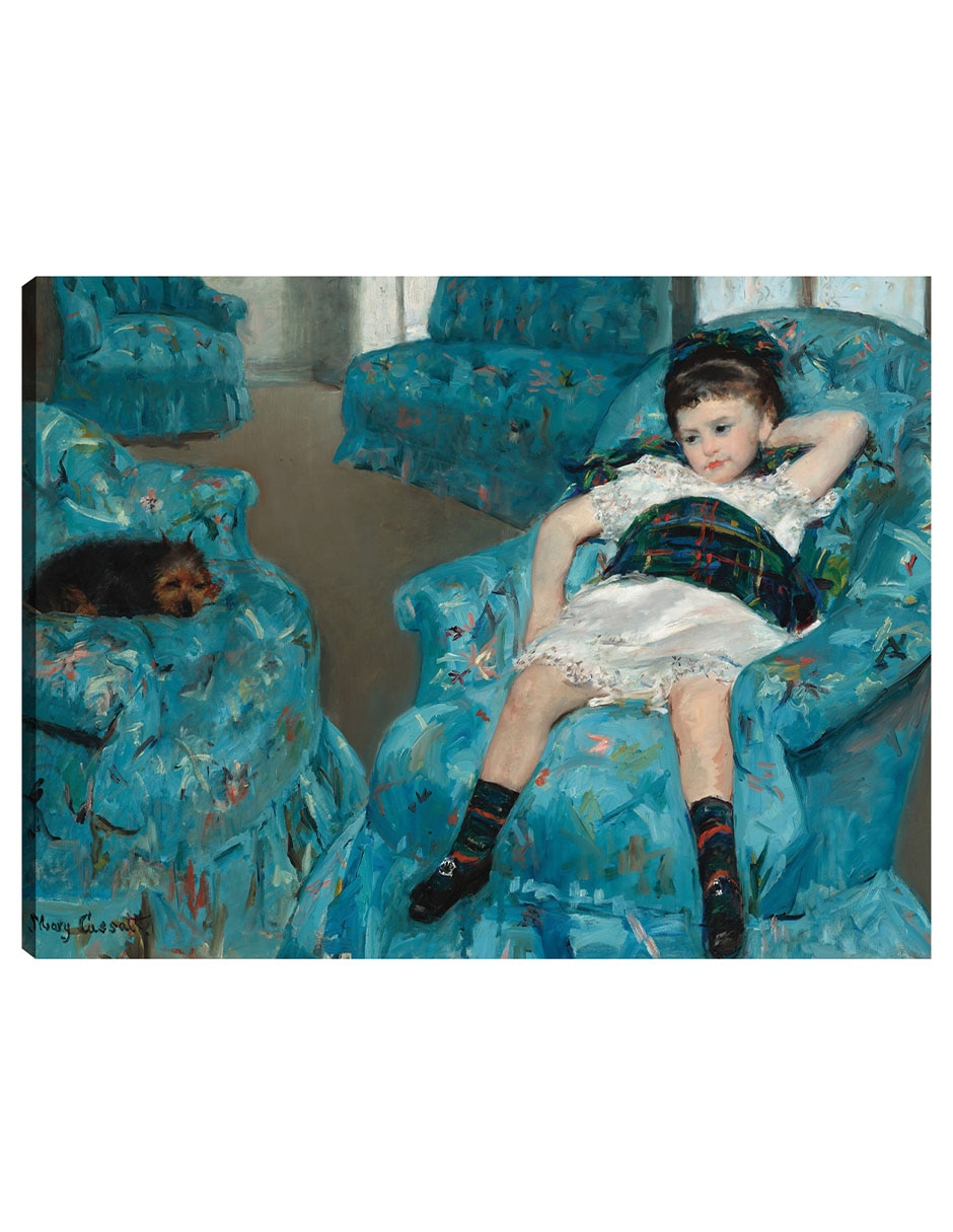 Cuadro decorativo Niña en un sillón azul técnica mixta Gente Cuadro decorativo Niña en un sillón azul técnica mixta Gente
