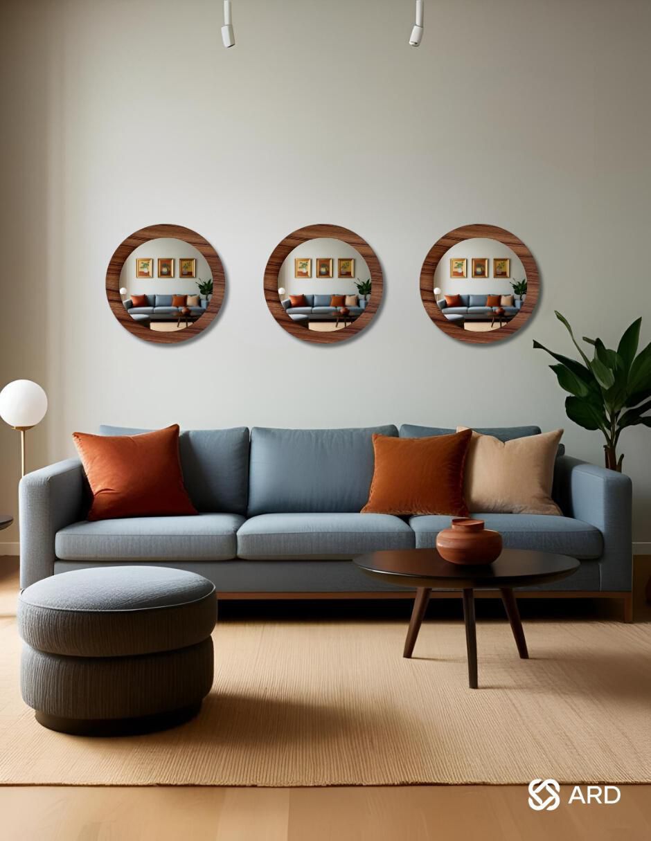 Espejo redondo Decorativo de pared de madera Glanz Oak 5