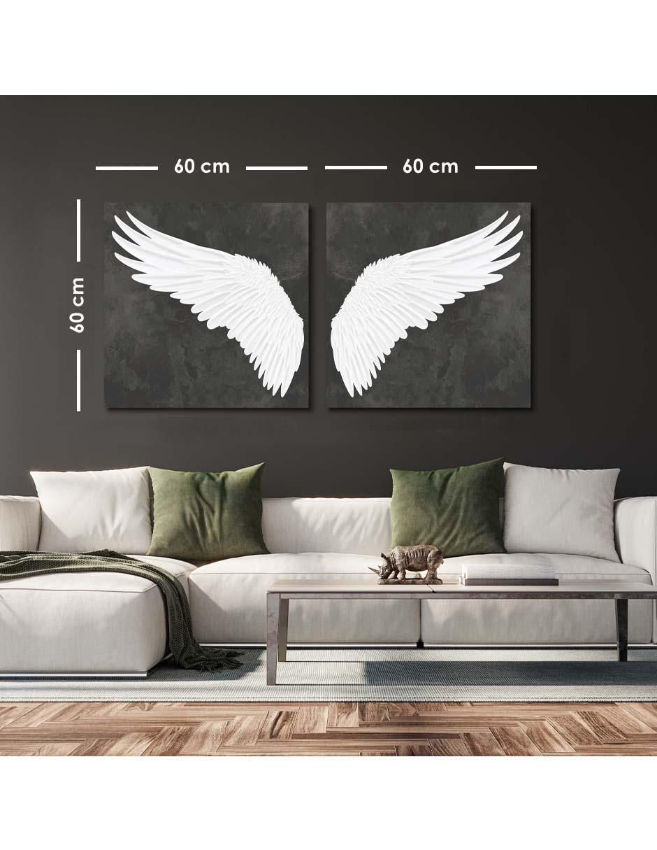 Cuadro decorativo Canvas Art Set de alas realistas blancas con barniz a registro
