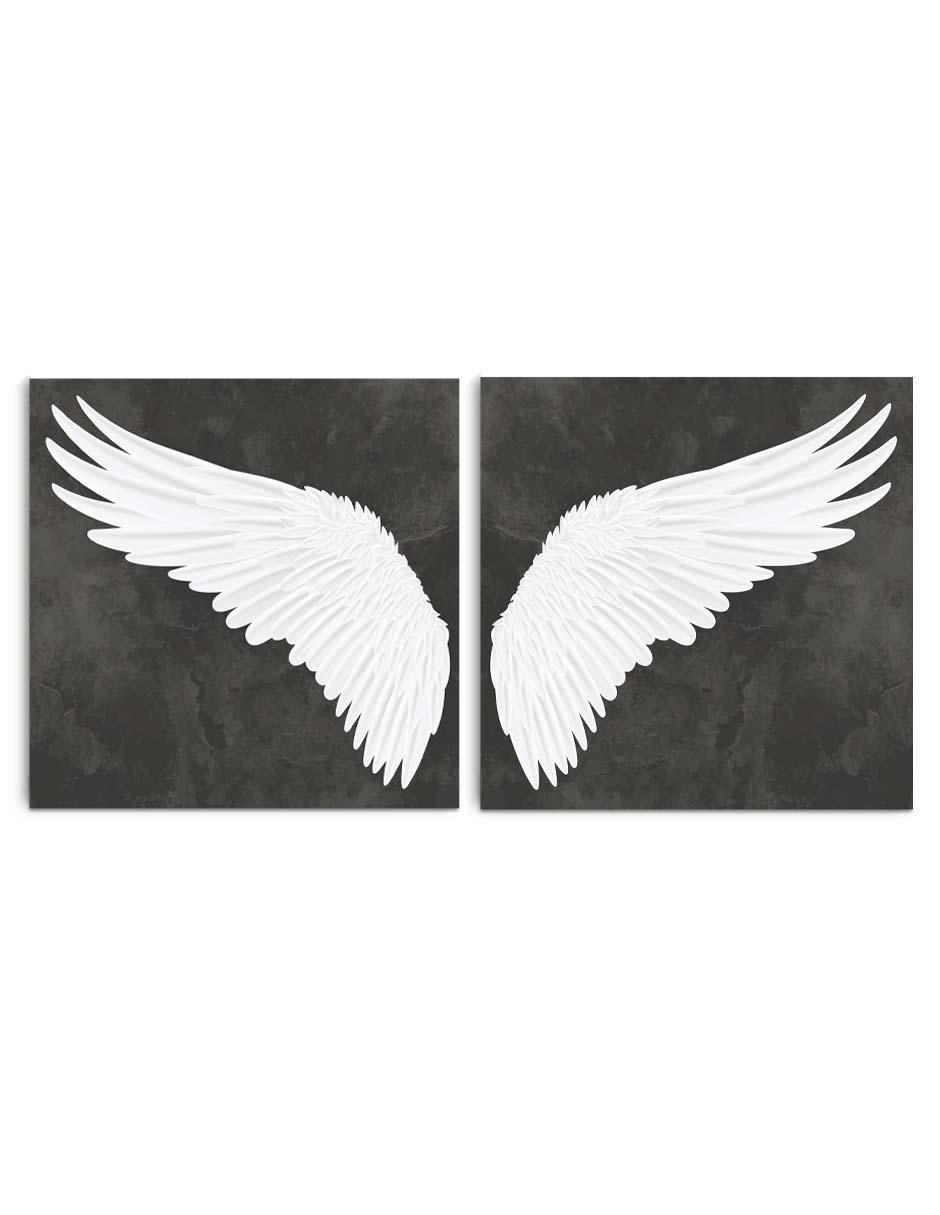 Cuadro decorativo Canvas Art Set de alas realistas blancas con barniz a registro