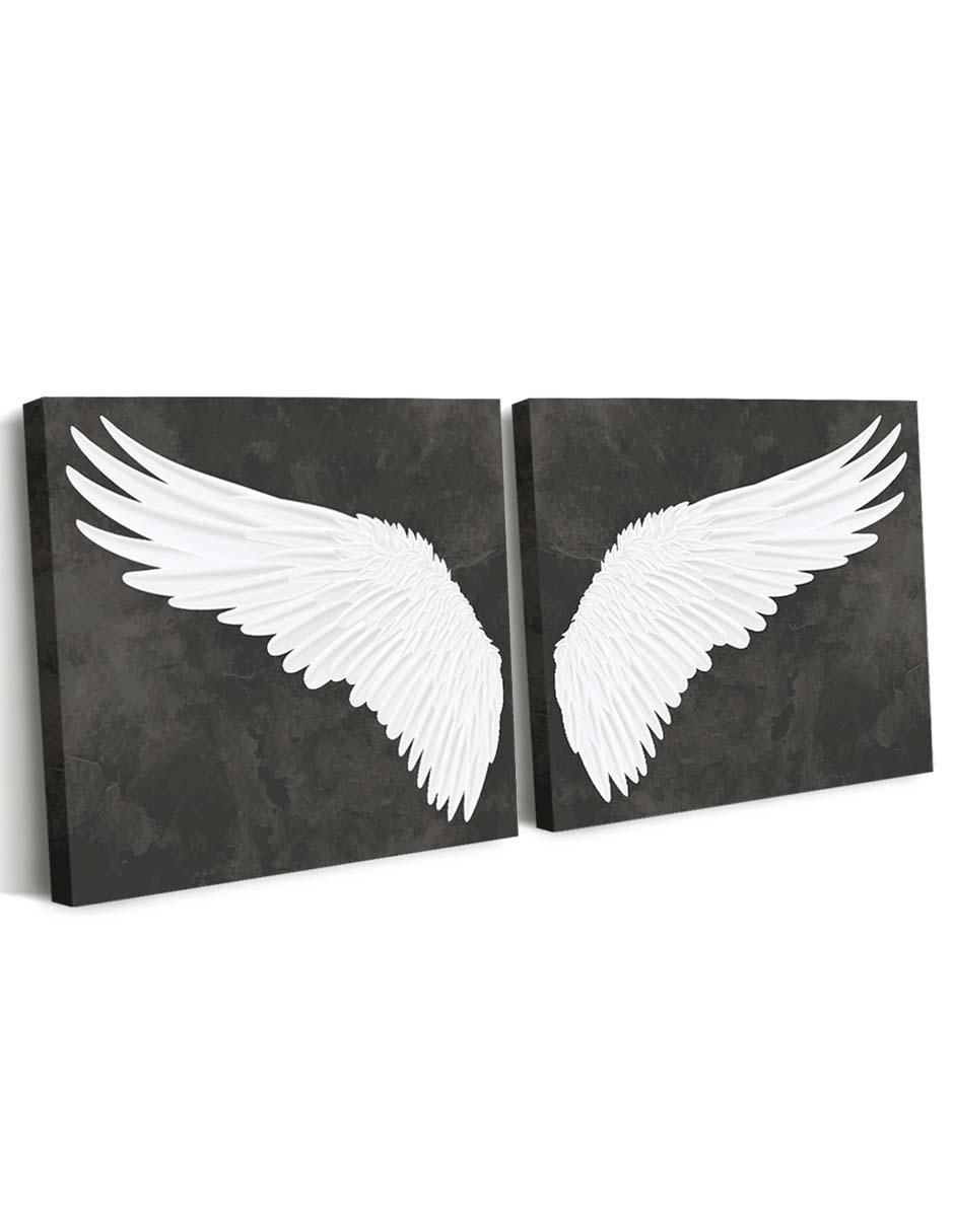 Cuadro decorativo Canvas Art Set de alas realistas blancas con barniz a registro