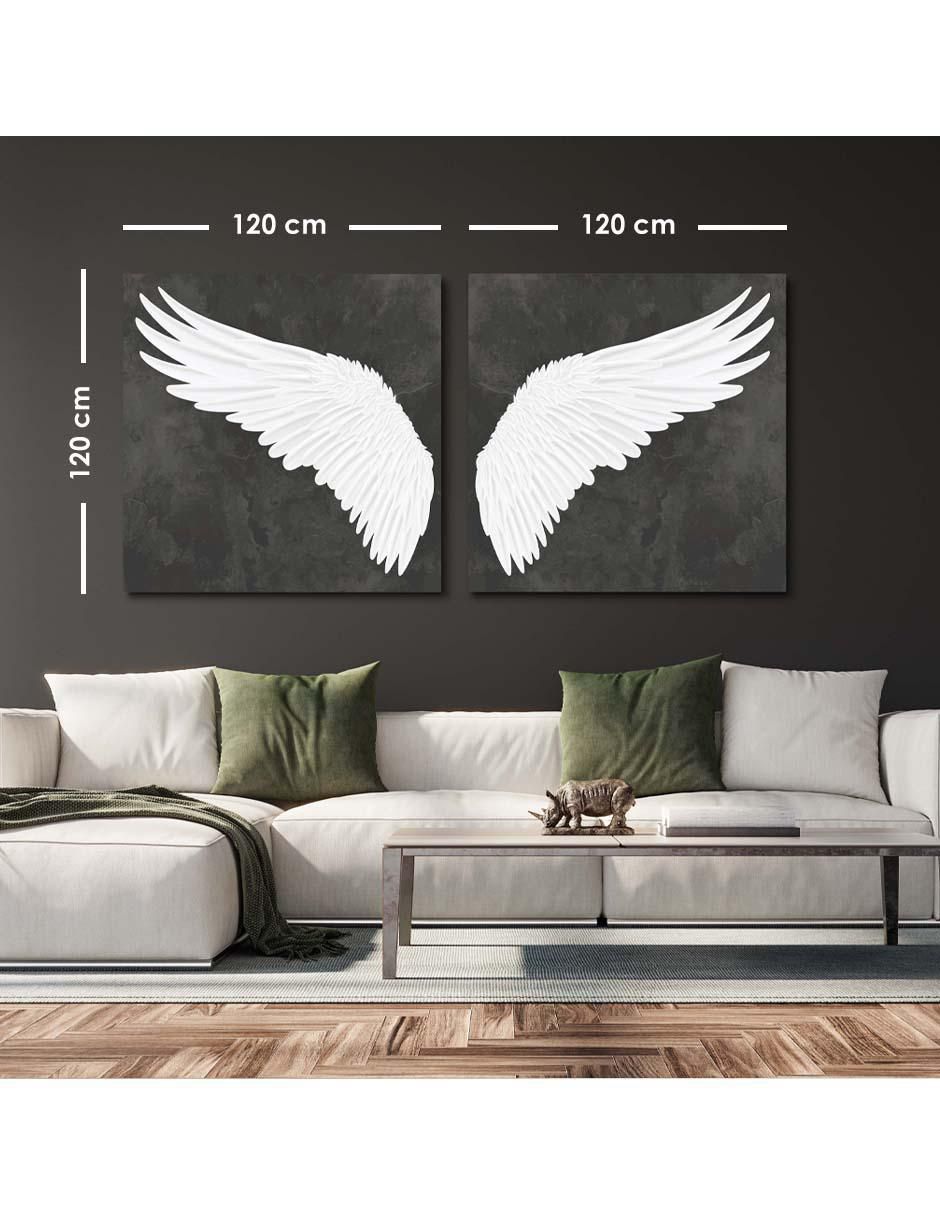 Cuadro decorativo Canvas Art Set de alas realistas blancas con barniz a registro