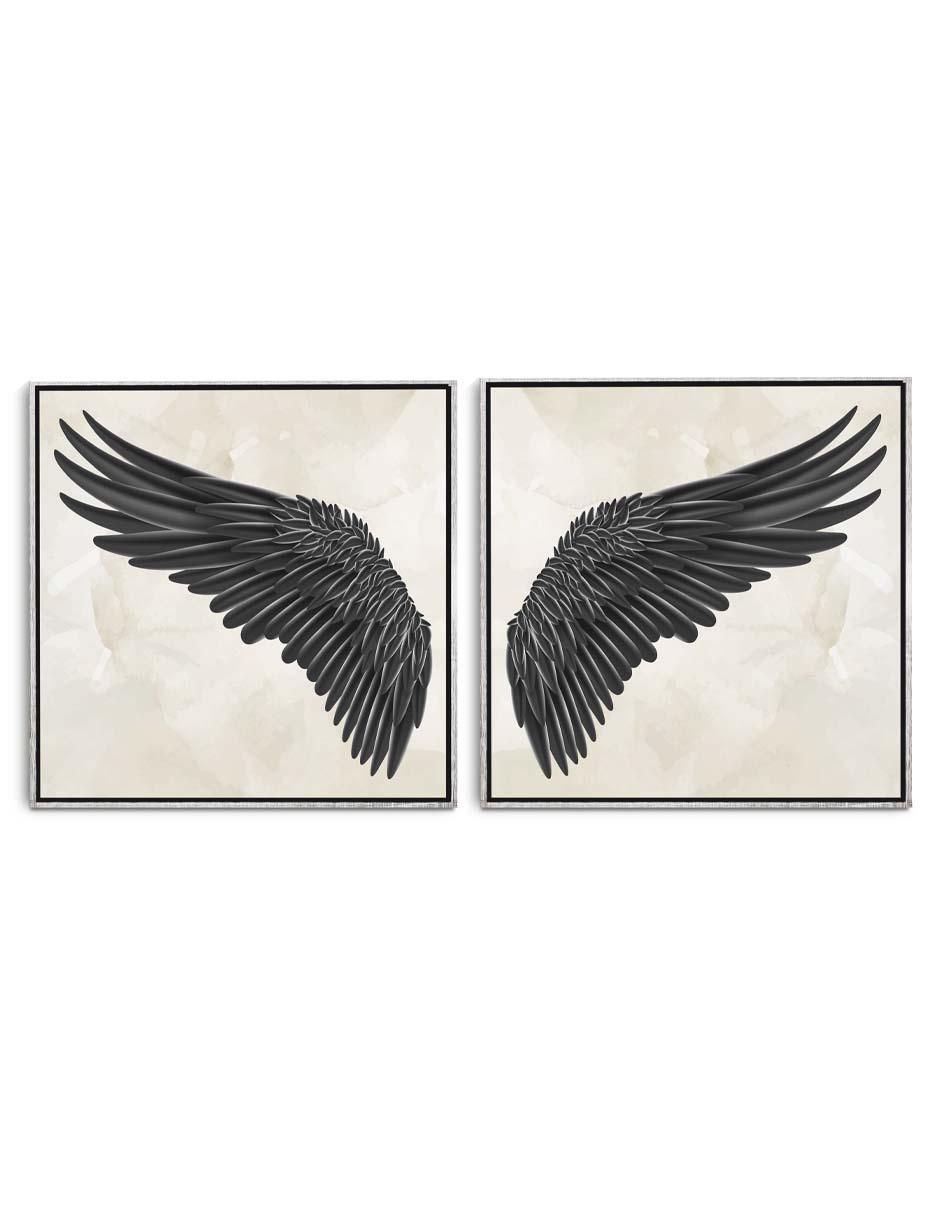 Cuadro decorativo Canvas Art Set de alas realistas negras con barniz a registro