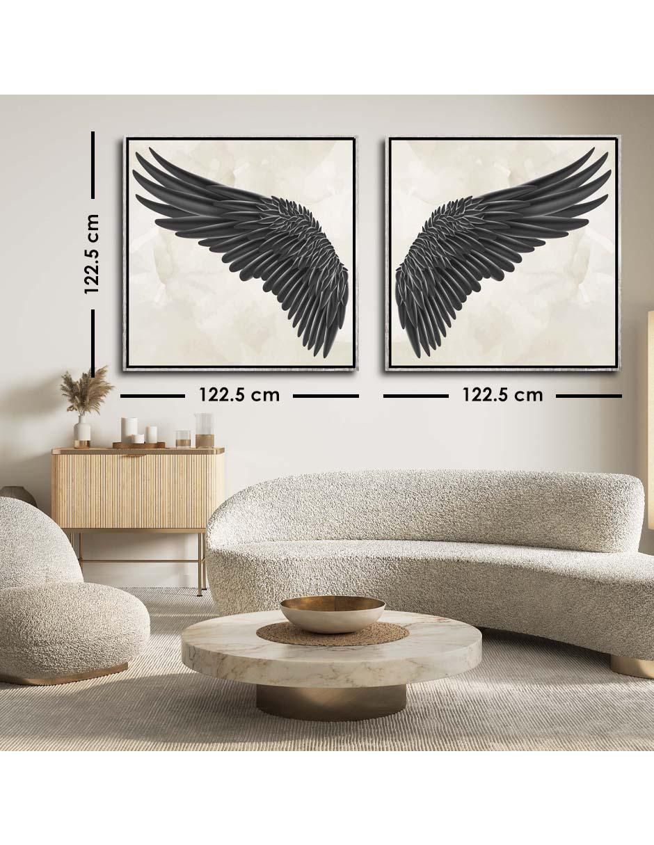 Cuadro decorativo Canvas Art Set de alas realistas negras con barniz a registro