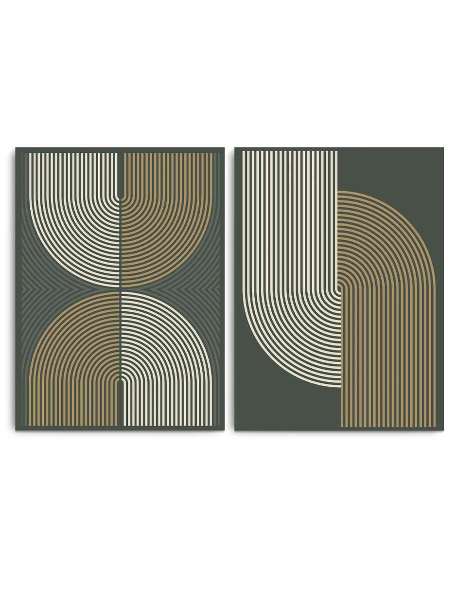 Cuadro decorativo set de figuras en líneas abstractas con barniz a registro