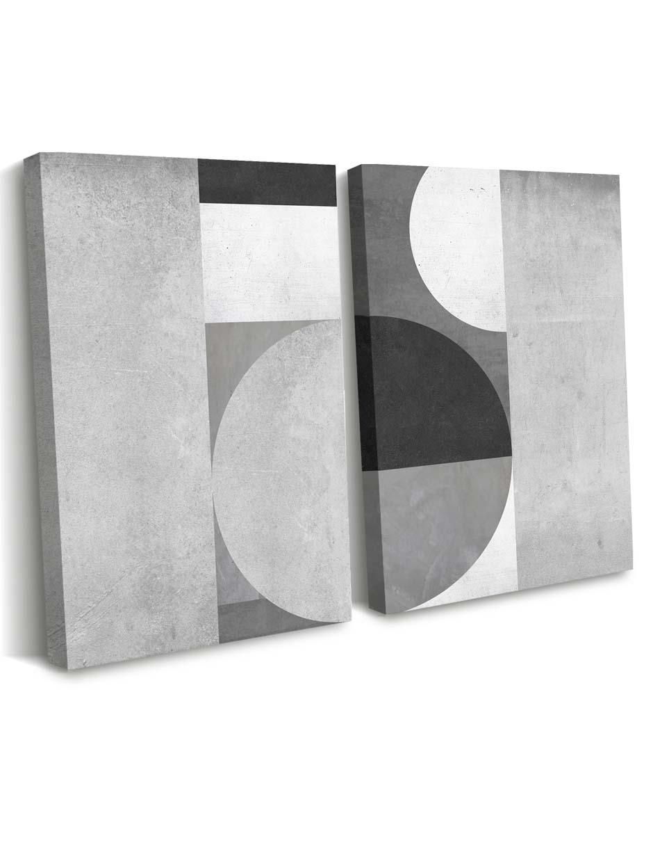 Cuadro decorativo set de figura geométrica en gris con barniz a registro 2