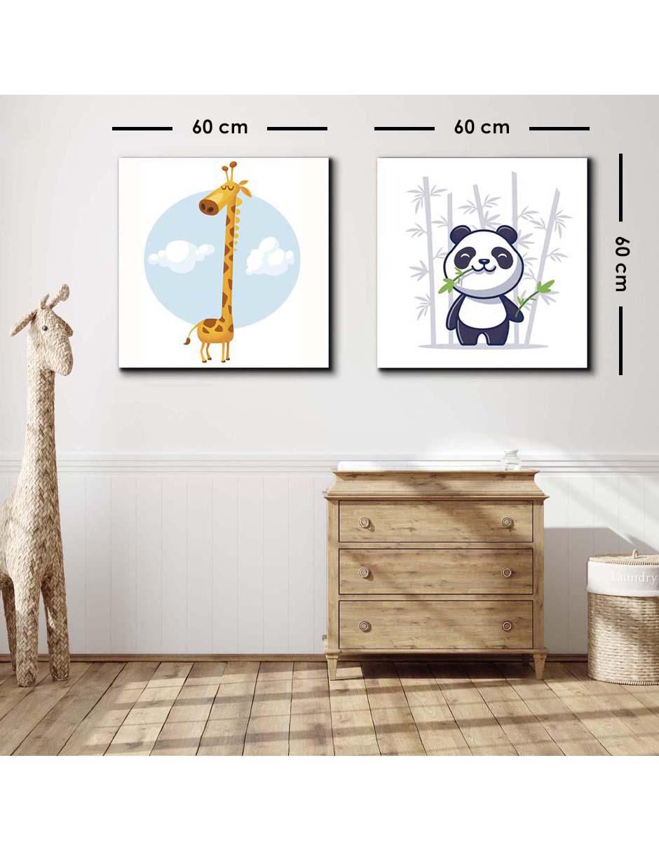 Cuadro decorativo set de jirafa y oso panda con barniz a registro 5