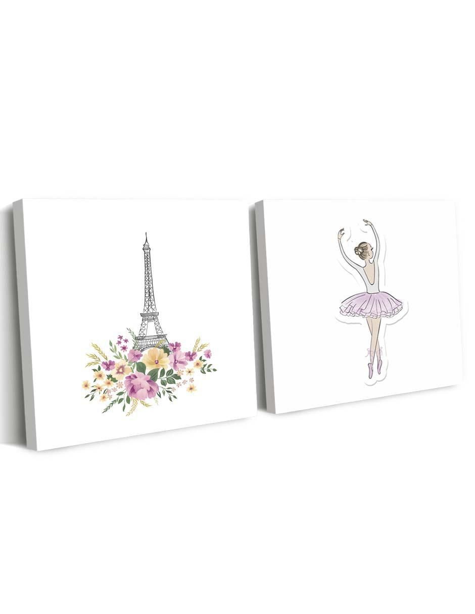 Cuadro decorativo set de muñeca bailarina torre eiffel con barniz a registro 2