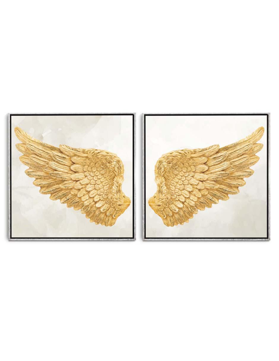 Cuadro decorativo canvas art set de alas de ángel doradas con barniz a registro