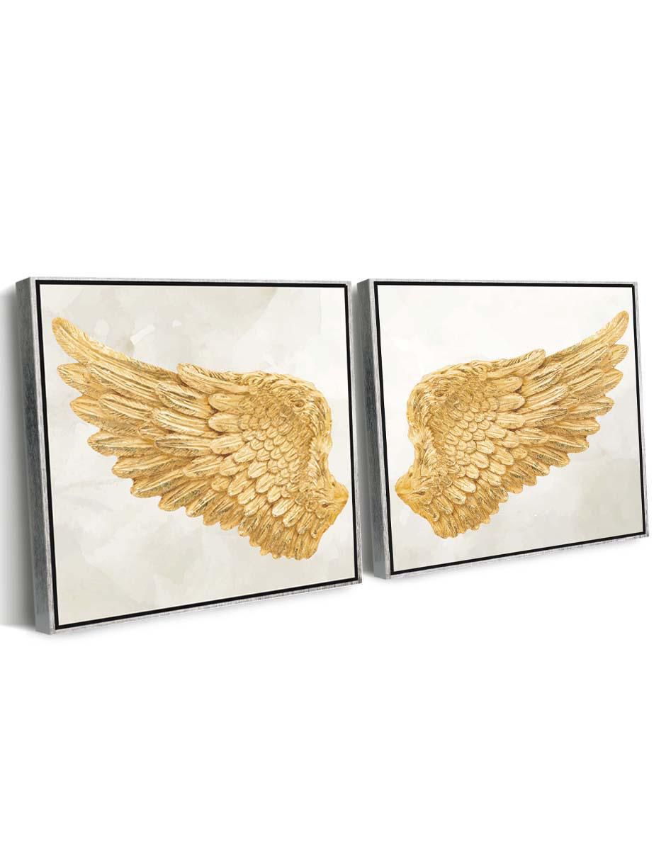 Cuadro decorativo canvas art set de alas de ángel doradas con barniz a registro