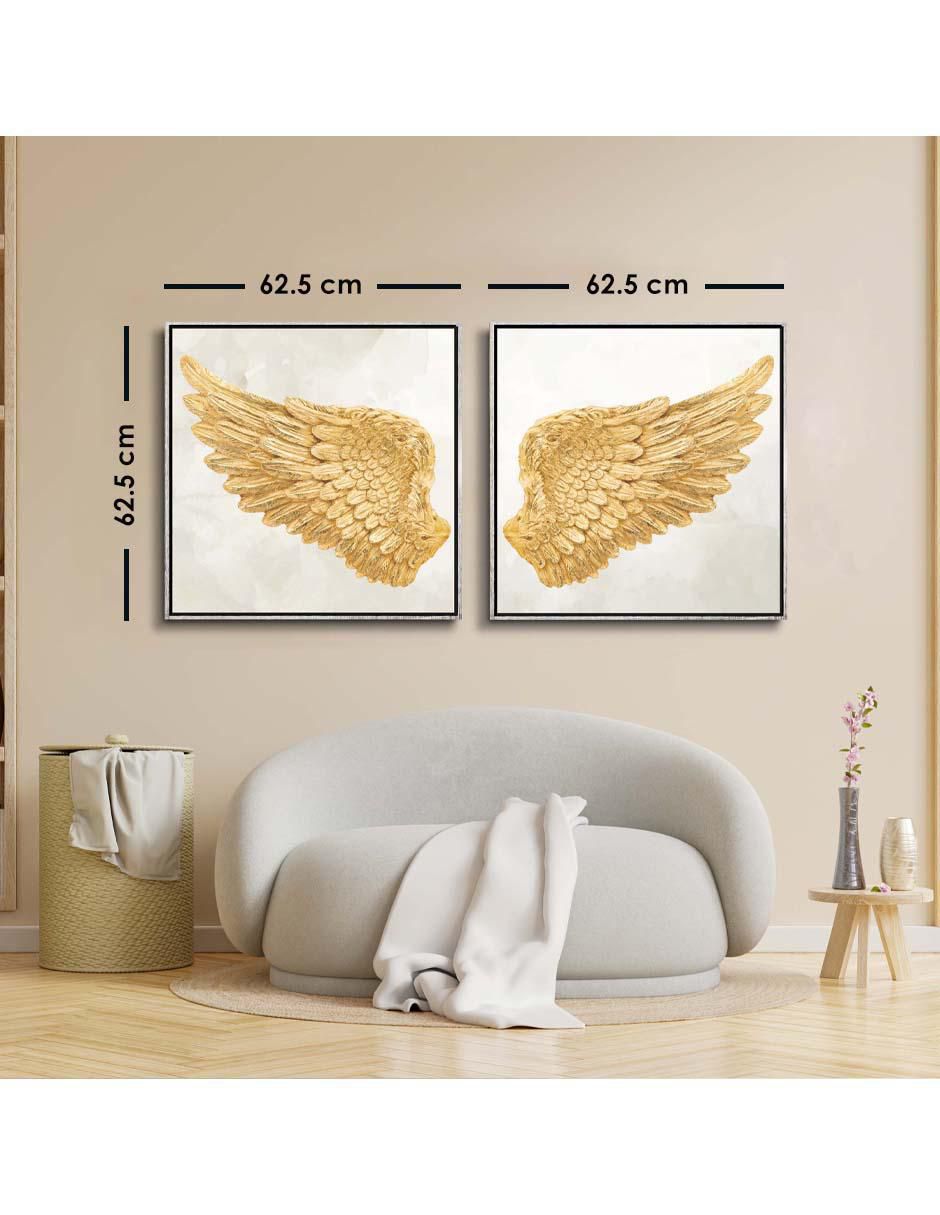 Cuadro decorativo canvas art set de alas de ángel doradas con barniz a registro