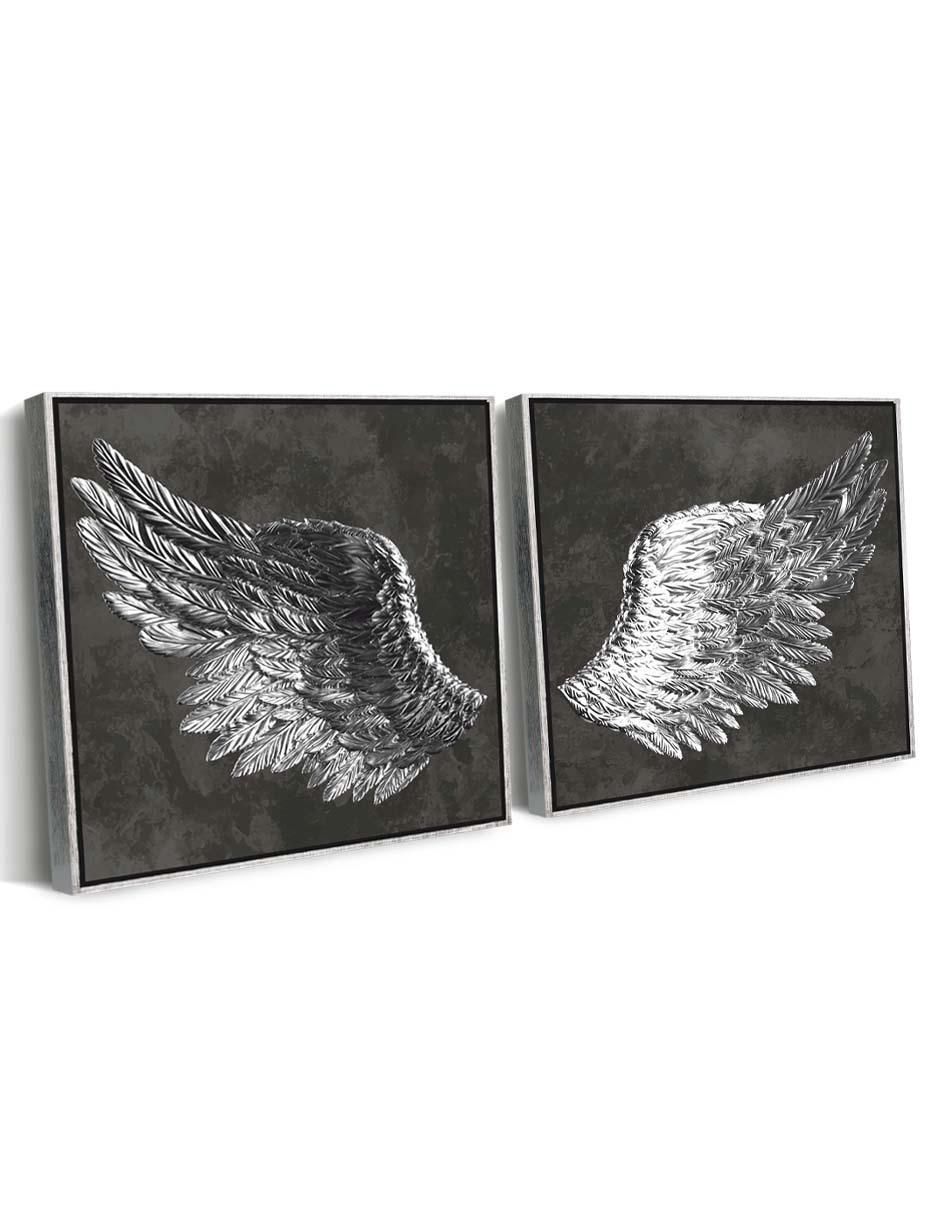 Cuadro decorativo canvas art set de alas de angel plateadas con barniz a registro