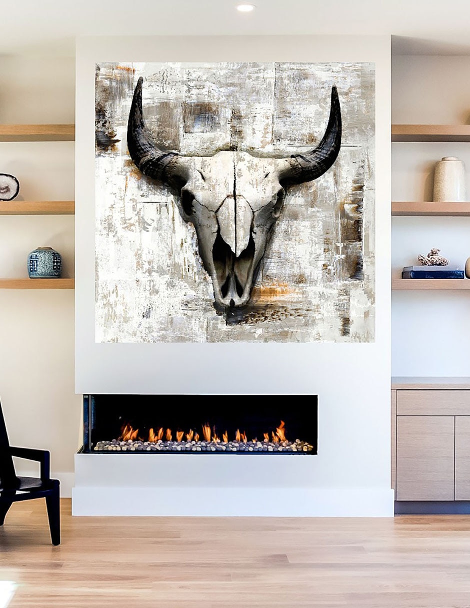 Cuadro decorativo Cráneo de vaca blanca técnica mixta Objetos 5