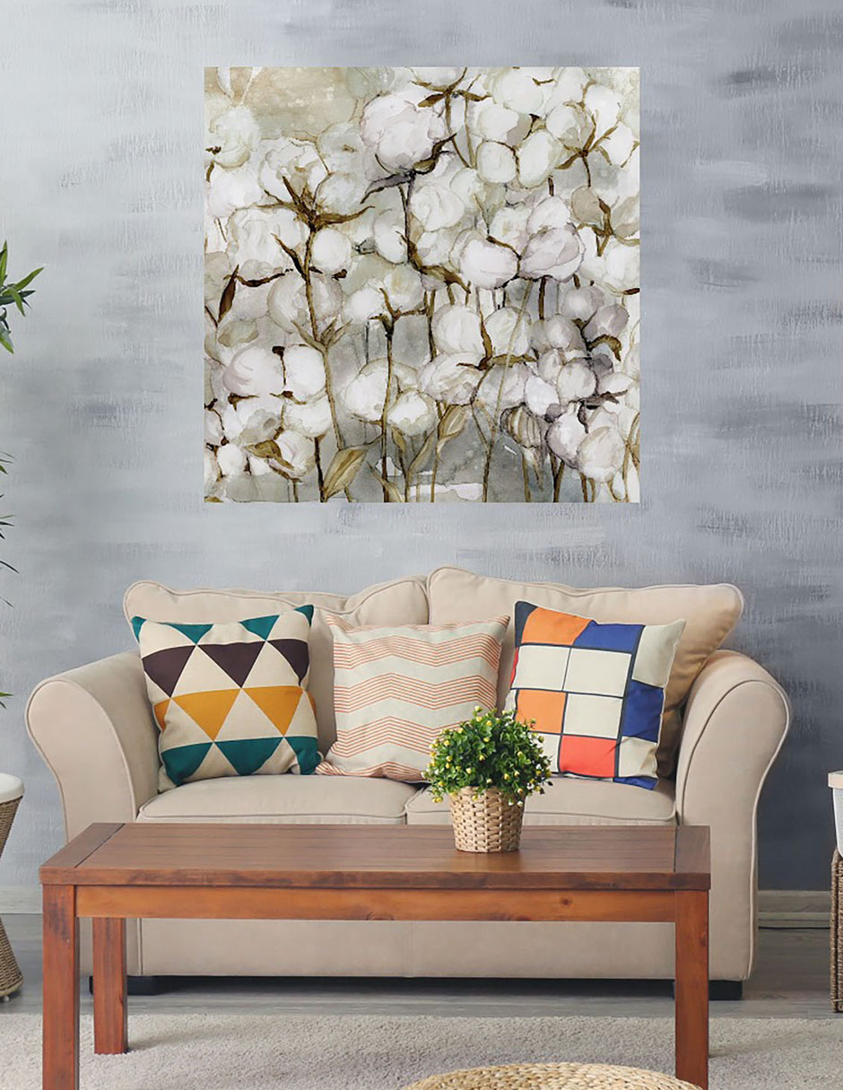 Cuadro decorativo Campo de algodón técnica mixta Naturaleza 2
