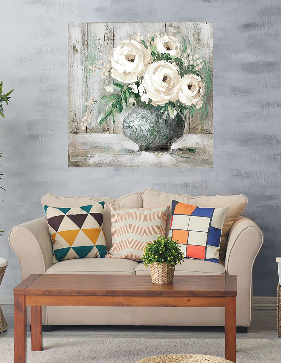 Cuadro decorativo Flor Blanca y Sabia I técnica mixta Floreros 2