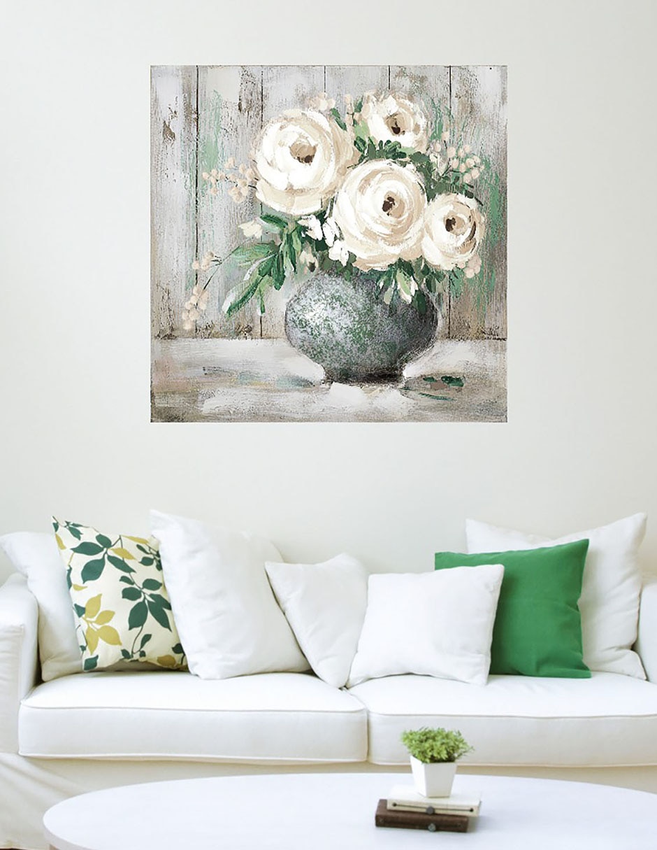 Cuadro decorativo Flor Blanca y Sabia I técnica mixta Floreros 3