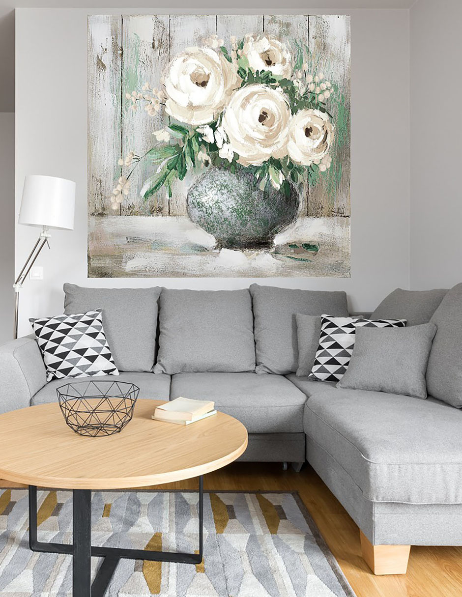 Cuadro decorativo Flor Blanca y Sabia I técnica mixta Floreros 4