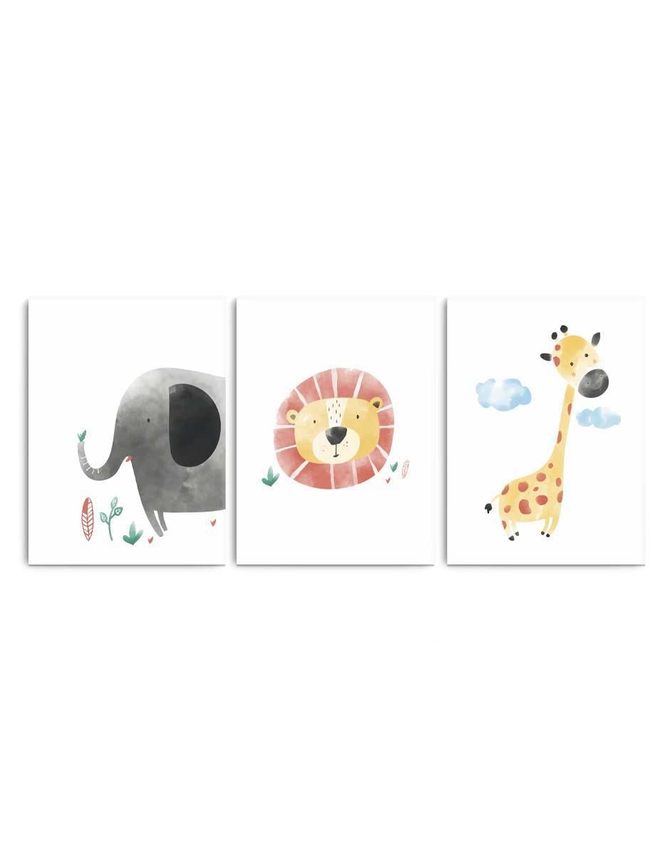 Cuadro decorativo set de animales infantiles en acuarela con barniz a registro