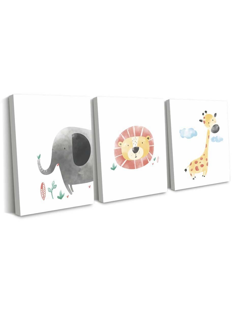 Cuadro decorativo set de animales infantiles en acuarela con barniz a registro 2