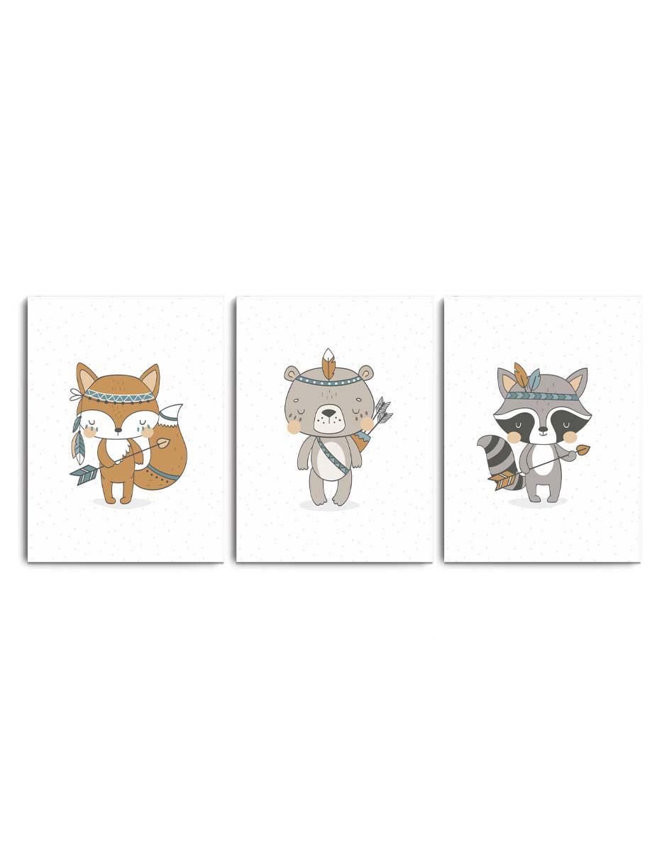 Cuadro decorativo set de animalitos apaches con flechas con barniz a registro Cuadro decorativo set de animalitos apaches con flechas con barniz a registro