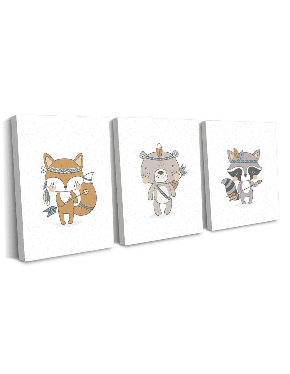 Cuadro decorativo set de animalitos apaches con flechas con barniz a registro 2
