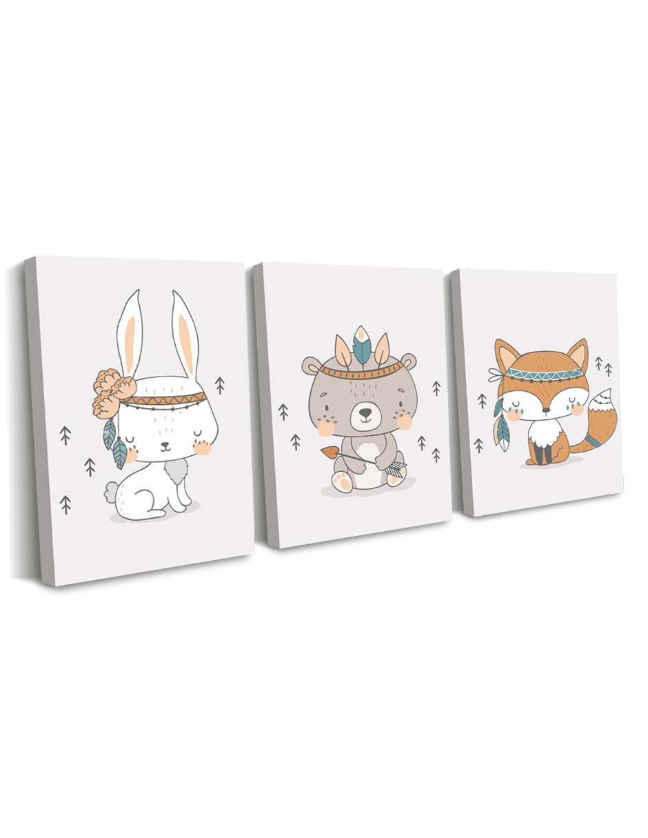 Cuadro decorativo set de animalitos apaches del norte con barniz a registro 2