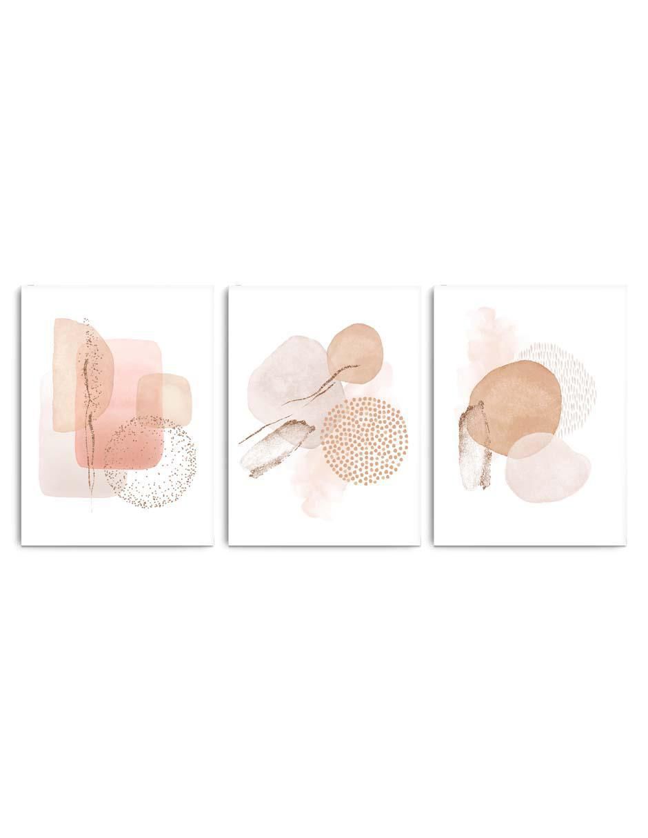 Cuadro decorativo set de abstracto rosa y marfil con barniz a registro