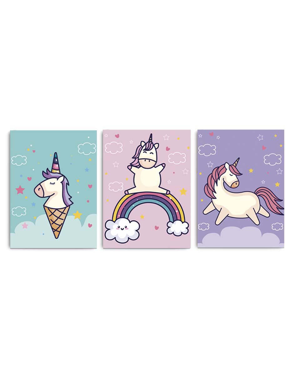 Cuadro decorativo set de adorables unicornios con barniz a registro Cuadro decorativo set de adorables unicornios con barniz a registro