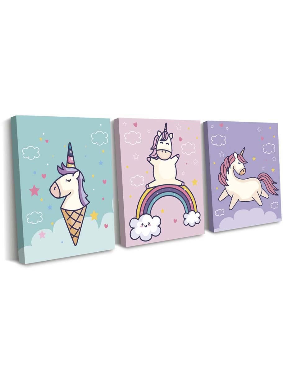 Cuadro decorativo set de adorables unicornios con barniz a registro 2