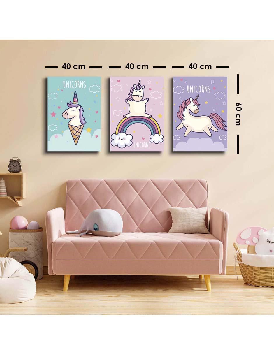 Cuadro decorativo set de adorables unicornios con barniz a registro 5