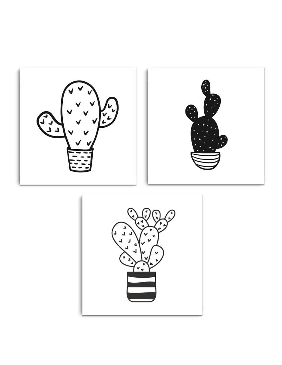Cuadro decorativo set de cactus caricaturizado con barniz a registro