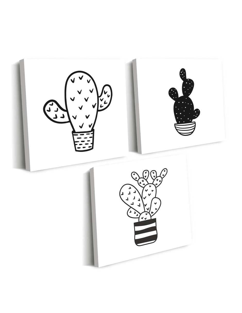 Cuadro decorativo set de cactus caricaturizado con barniz a registro 2