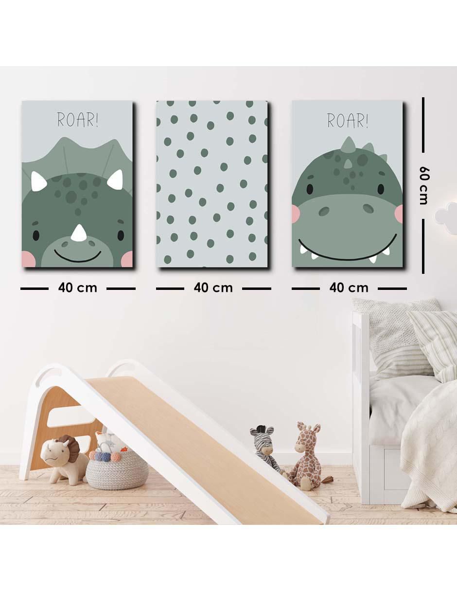 Cuadro decorativo set de dinosaurios traviesos en verde con barniz a registro 5