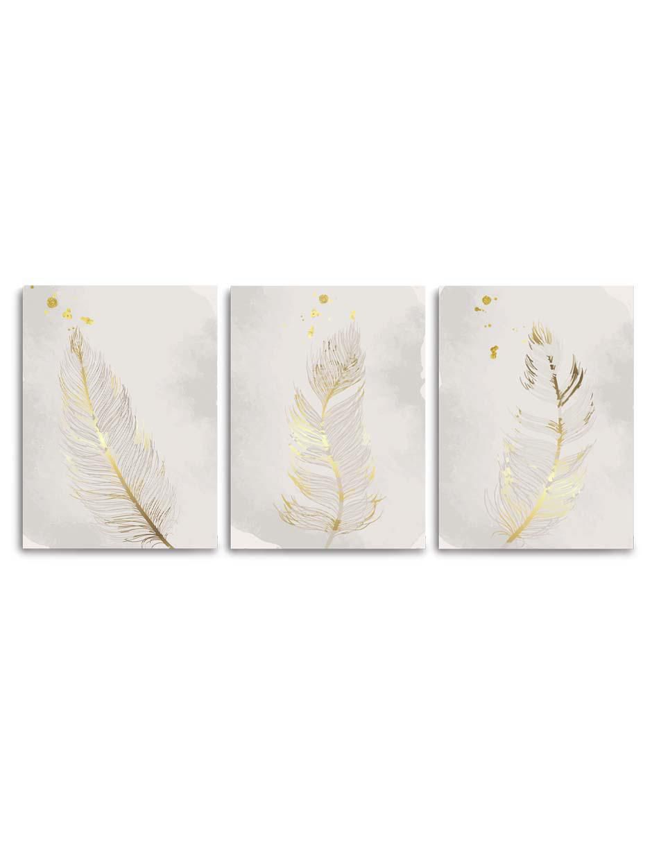Cuadro decorativo set de elegante plantilla de plumas con barniz a registro