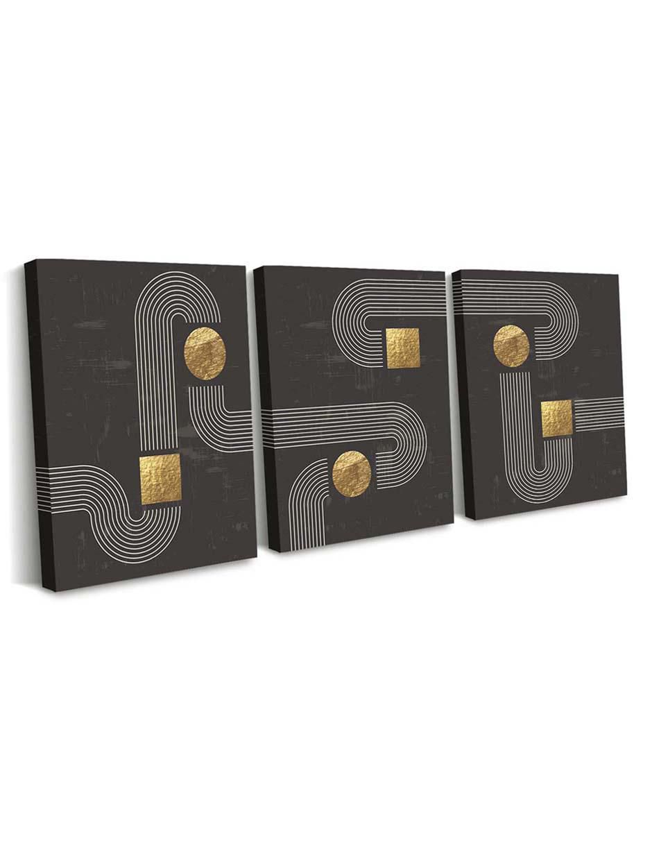Cuadro decorativo set de líneas doradas de fondo negro con barniz a registro 2