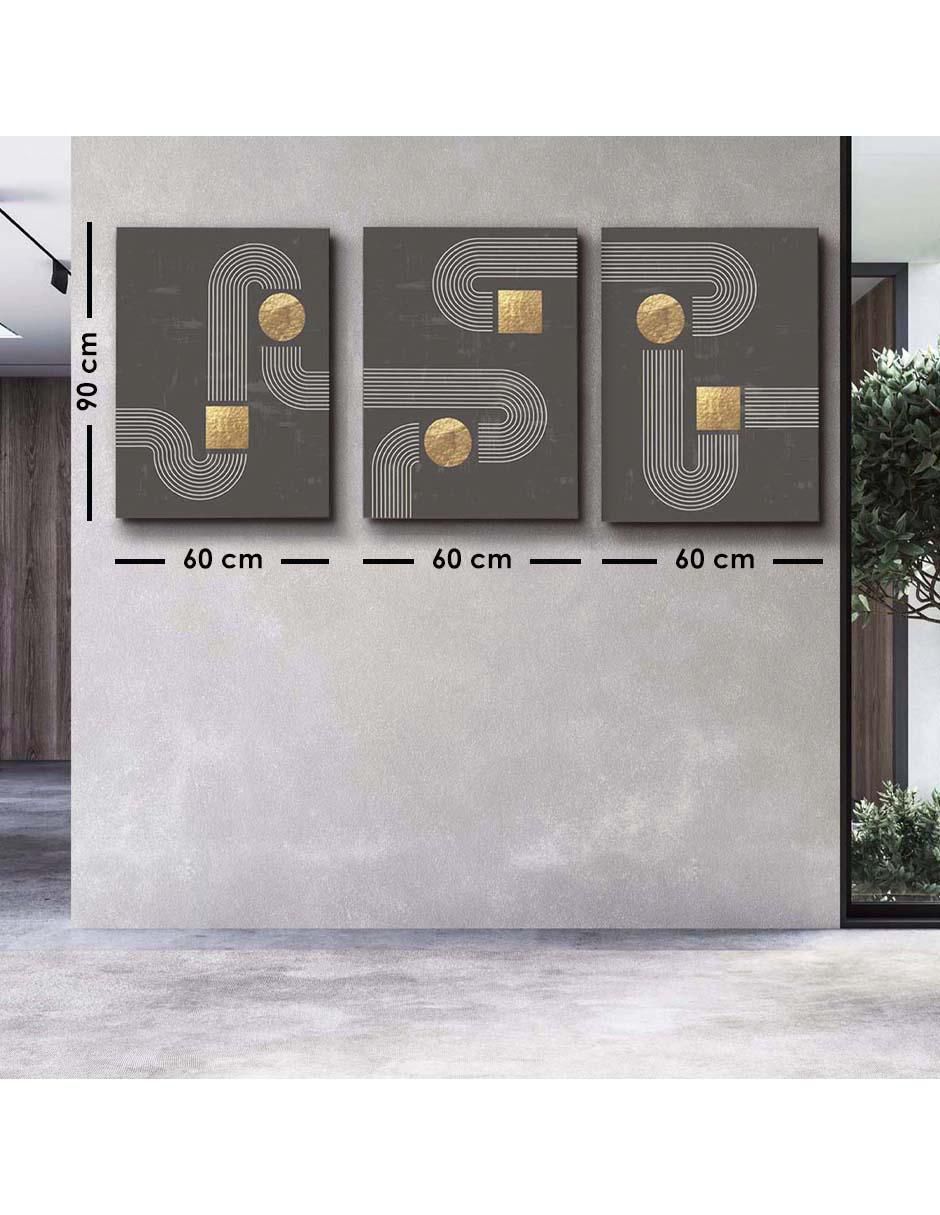 Cuadro decorativo set de líneas doradas de fondo negro con barniz a registro 5
