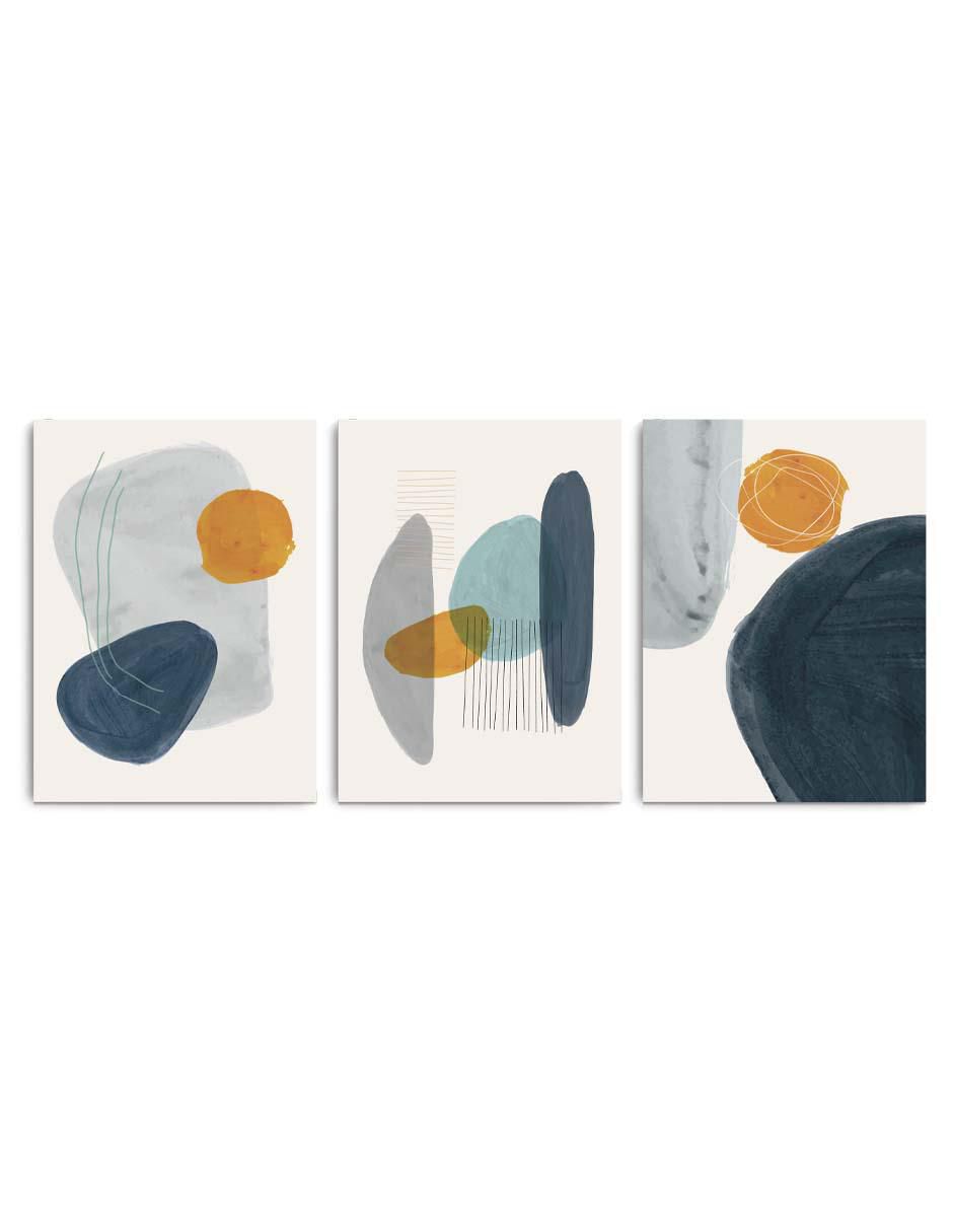 Cuadro decorativo set de figuras abstractas con grises con barniz a registro