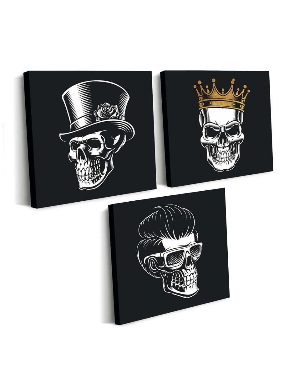 Cuadro decorativo set de calaveras estilo glam con barniz a registro 2
