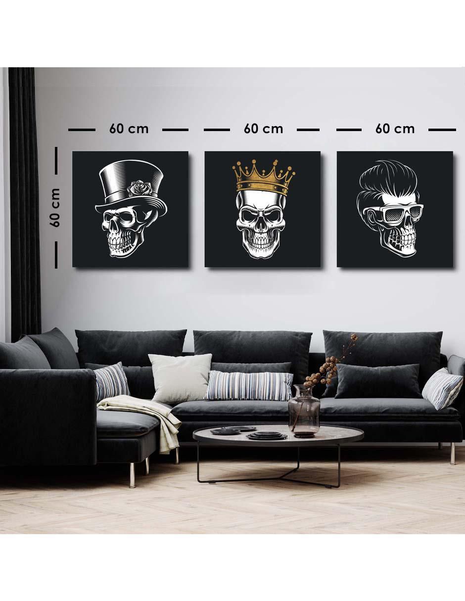 Cuadro decorativo set de calaveras estilo glam con barniz a registro 5