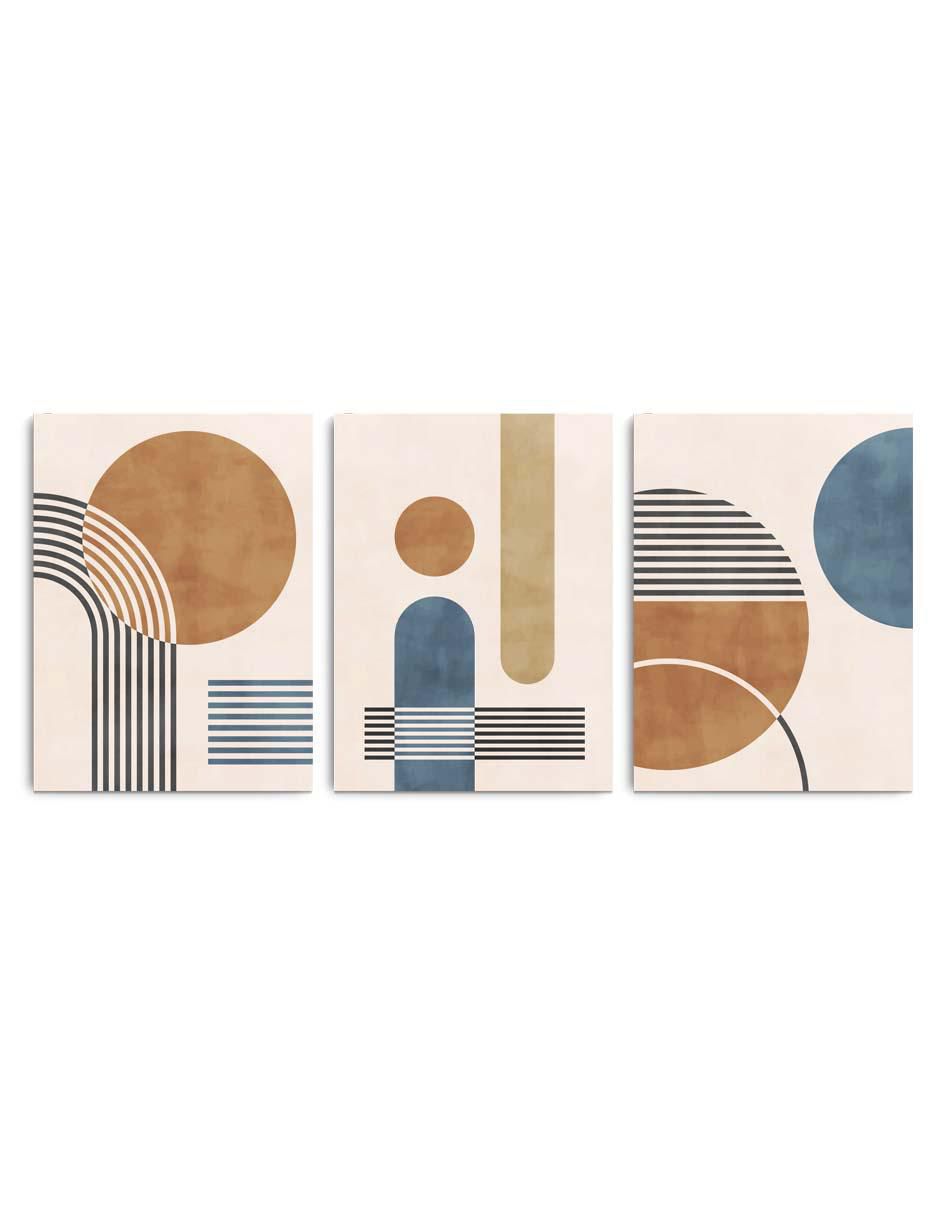 Cuadro decorativo set de figuras geométricas en tenues colores con barniz a registro