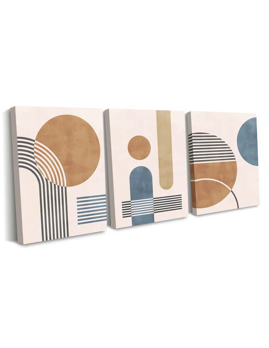 Cuadro decorativo set de figuras geométricas en tenues colores con barniz a registro