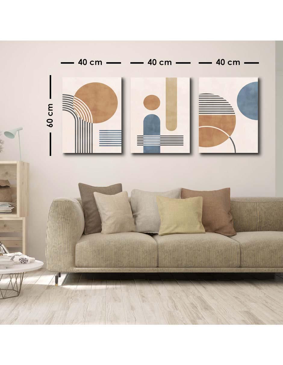 Cuadro decorativo set de figuras geométricas en tenues colores con barniz a registro