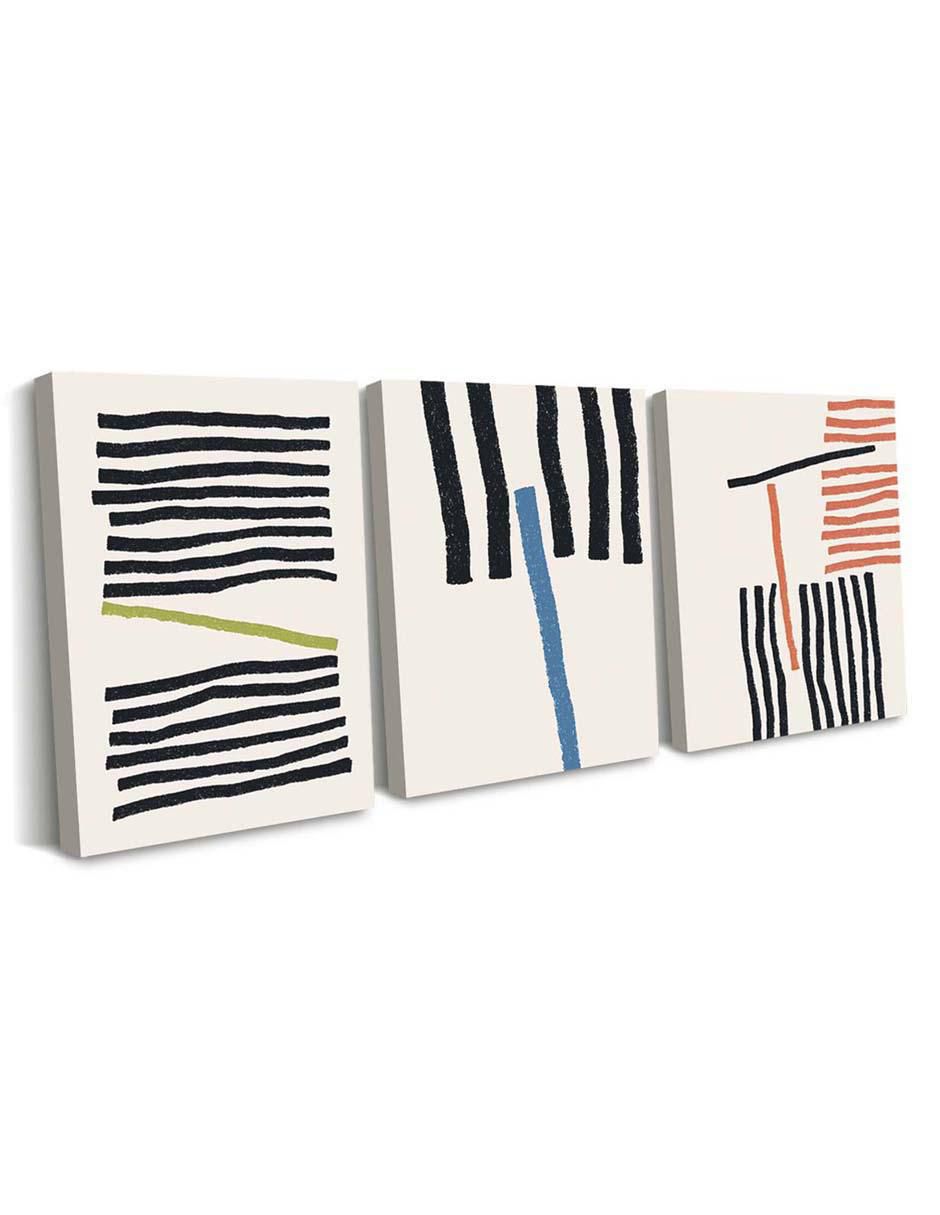 Cuadro decorativo set de líneas minimalista con barniz a registro