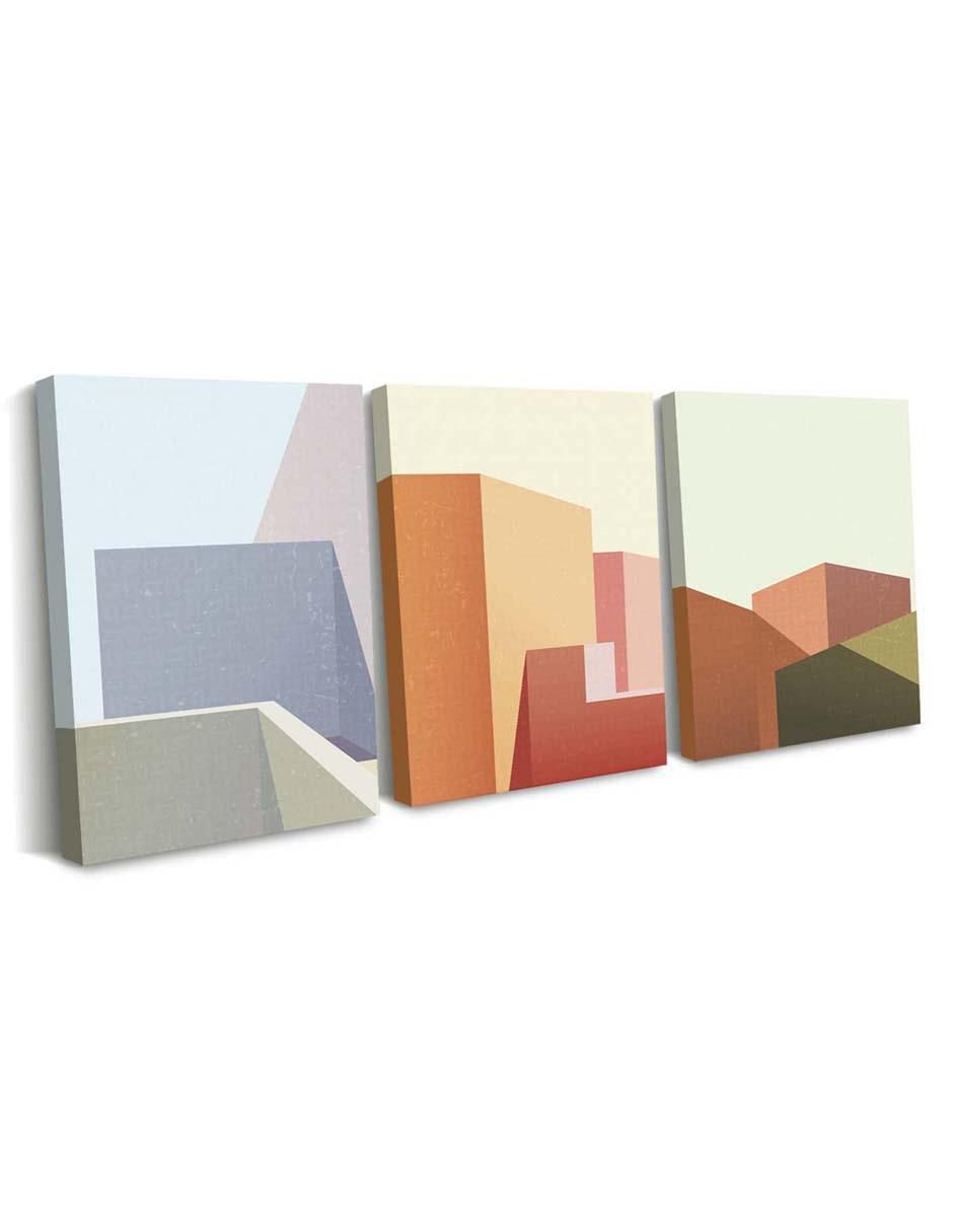 Cuadro decorativo set de edificios geométricos con barniz a registro 2