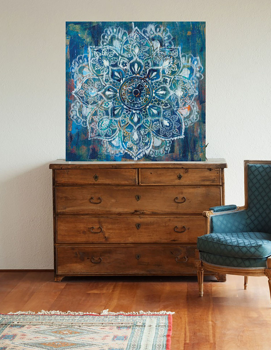 Cuadro decorativo Mandala en azul II técnica mixta Formas 4